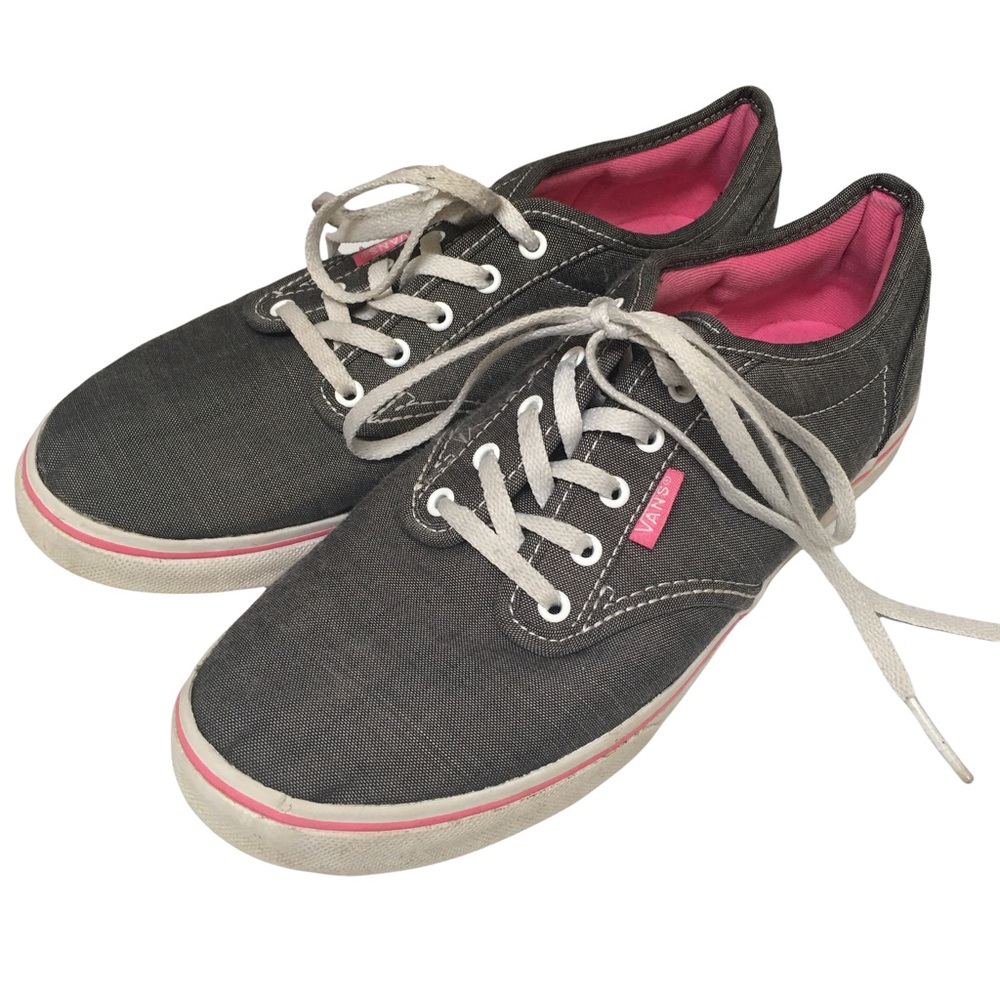 VANS 7.5 Women Low Top Gray and Pink Skate Shoes Canvas Classic Lace Up Sneakers